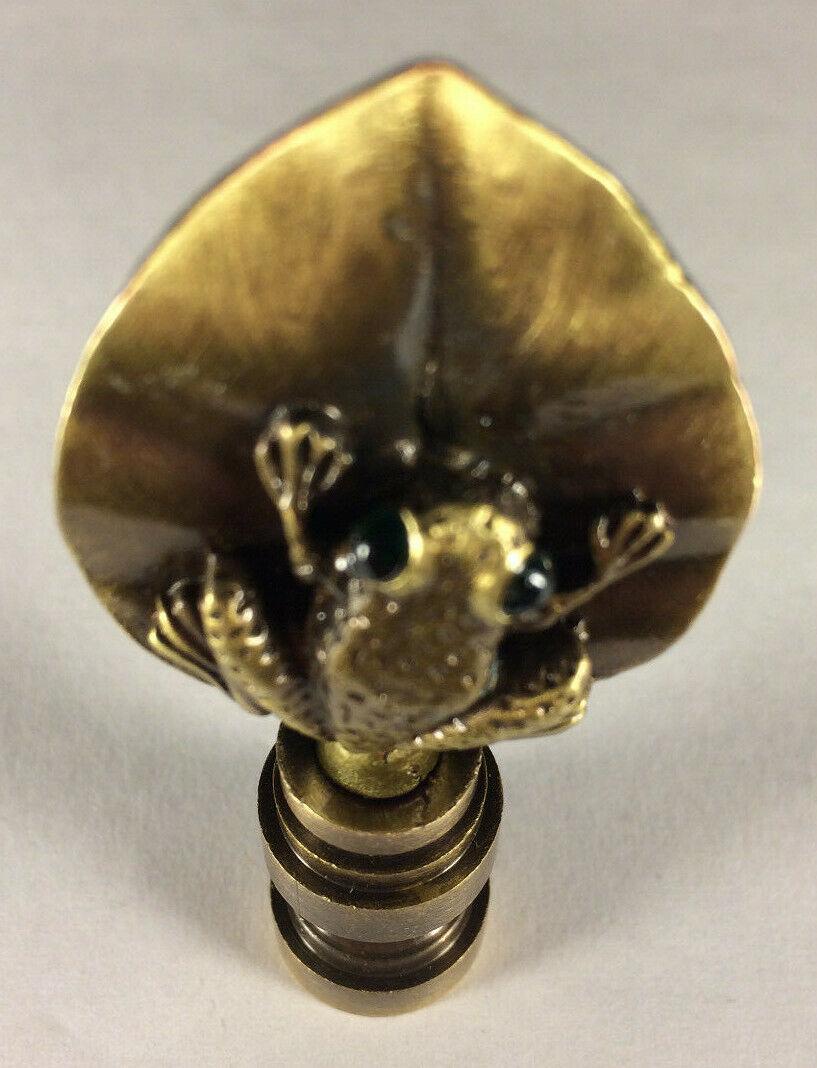 New 2 3/8" Tree Frog Cast Metal Lamp Harp Finial, Antique Finish 1/4 - 27F #LF239A - Stone Door Lamps