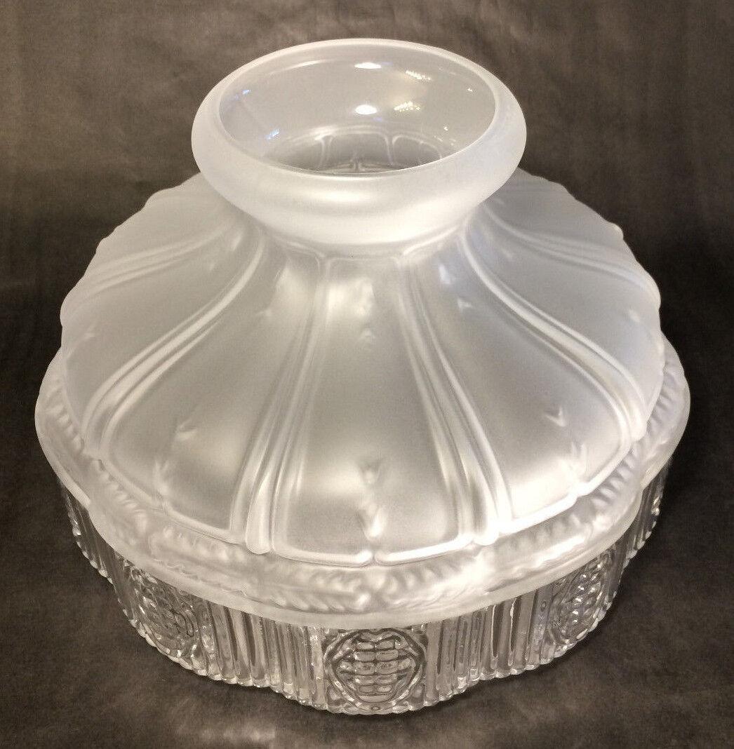 10" Glass Oil Kerosene Lamp Shade Satin Crystal Top & Clear Panels fits Aladdin - Stone Door Lamps