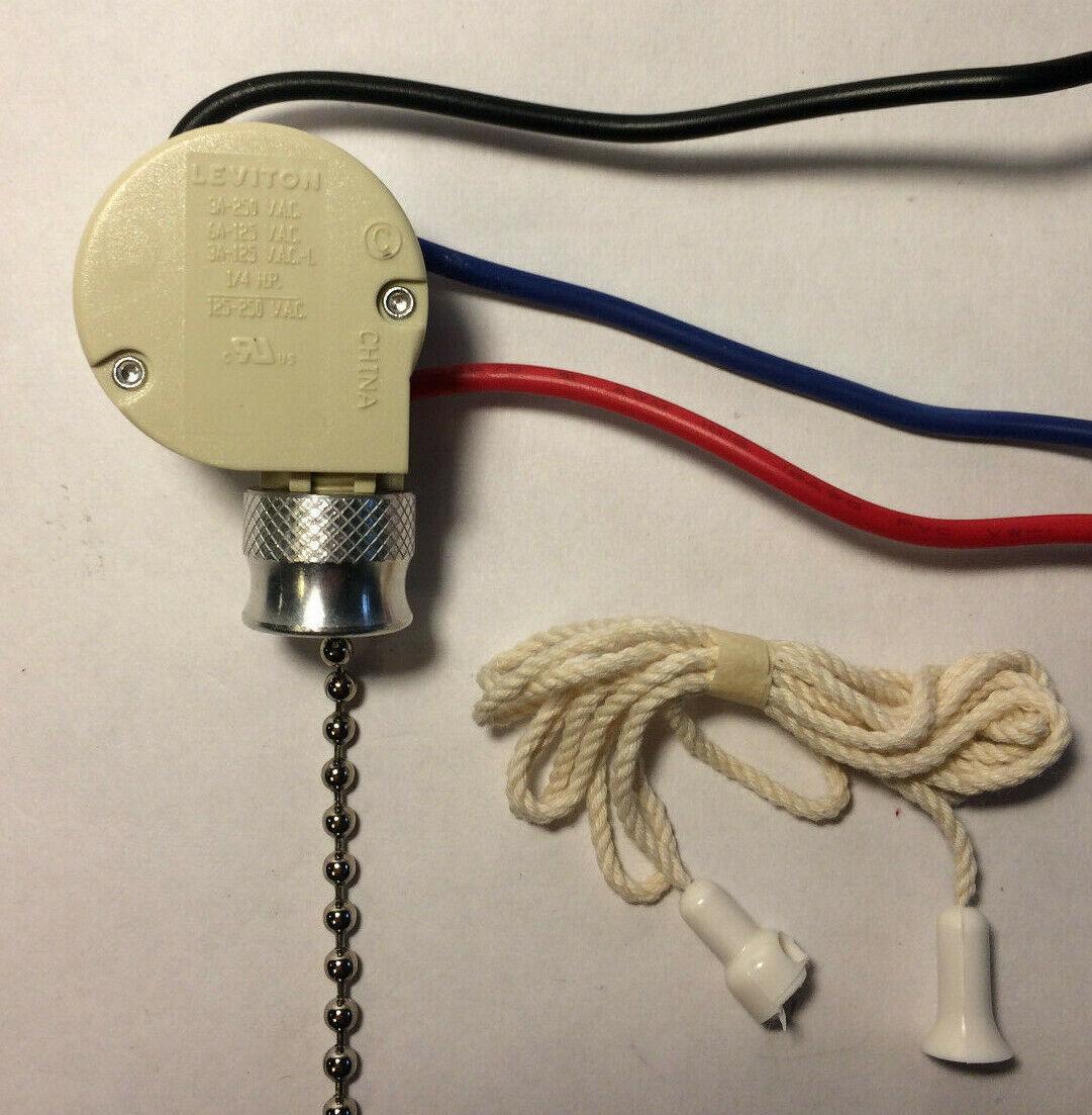 New Leviton 3 - Way Nickel Pull Chain Ceiling Fan Canopy Switch, 6" Wire Leads - Stone Door Lamps