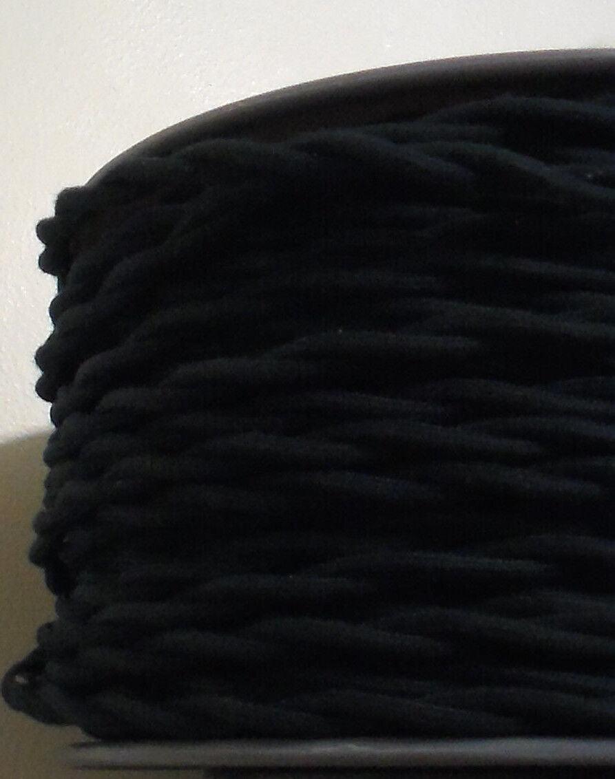 25 Ft. Spool Black Twisted Cotton Covered Lamp Cord Wire Antique Vintage Style - Stone Door Lamps