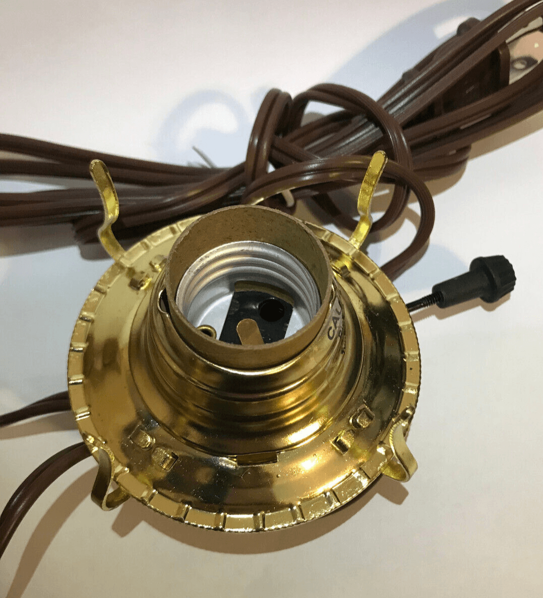 New Brass Plated #2 Electric Lamp Burner With 6 ft. Brown Cord #EB204 - Stone Door Lamps