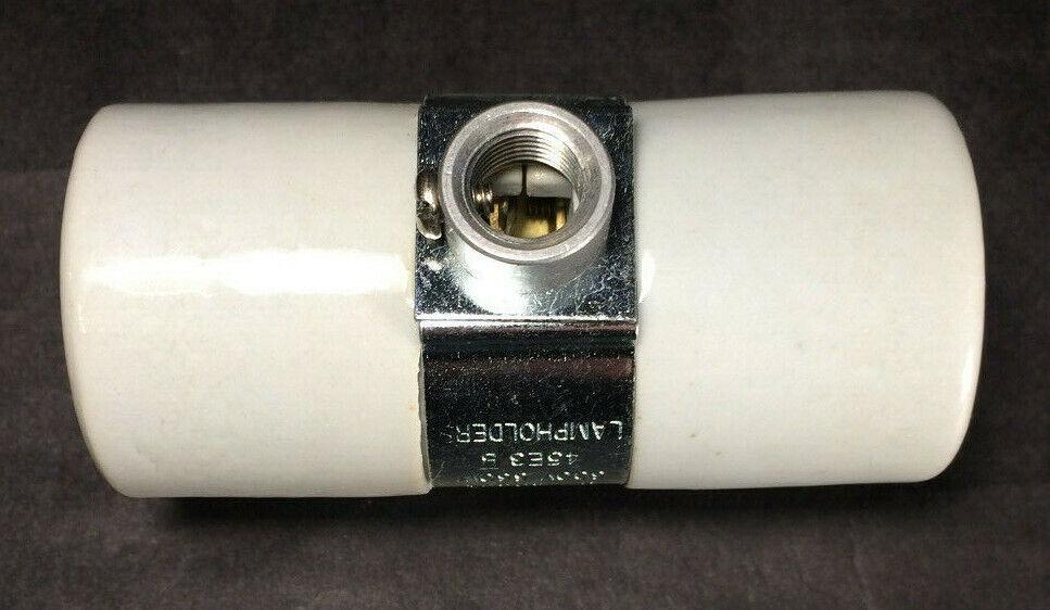 New Twin Medium Base Glazed Porcelain Lamp Socket w/ Double 1/8 IP Bushing Strap - Stone Door Lamps