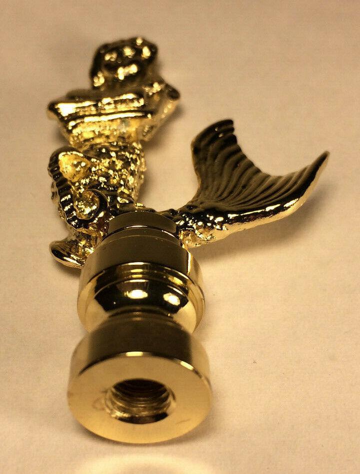 New 2 7/8" Solid Brass Mermaid Lamp Harp Finial, Polished & Lacquered #LF262 - Stone Door Lamps