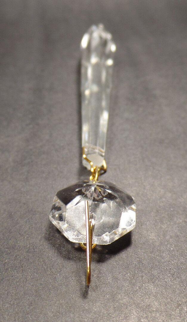 NEW 4" (100mm) LONG CLEAR CRYSTAL U - DROP PRISM W/ BRASS PINS, SOLD INDIVIDUALLY - Stone Door Lamps