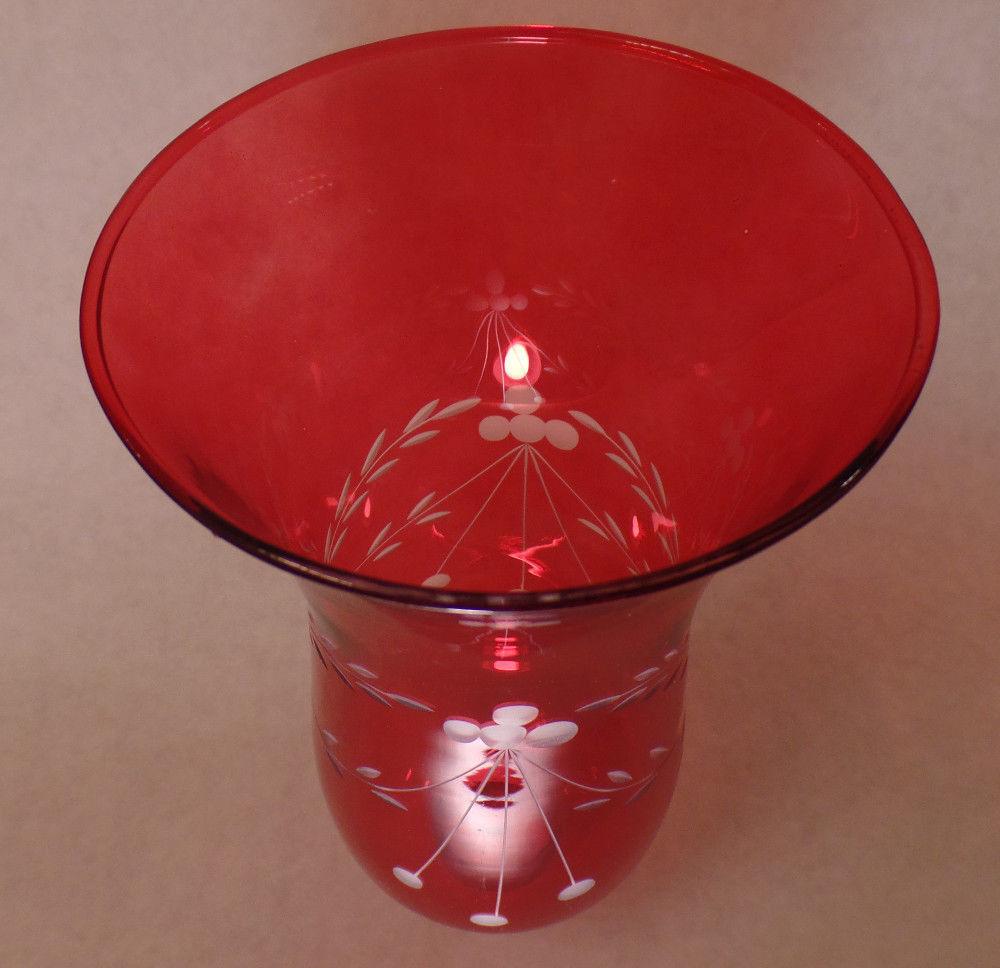 Cranberry Cut Flower Glass Hurricane Lamp Shade Candle Sconce Light, 5" x 10" - Stone Door Lamps