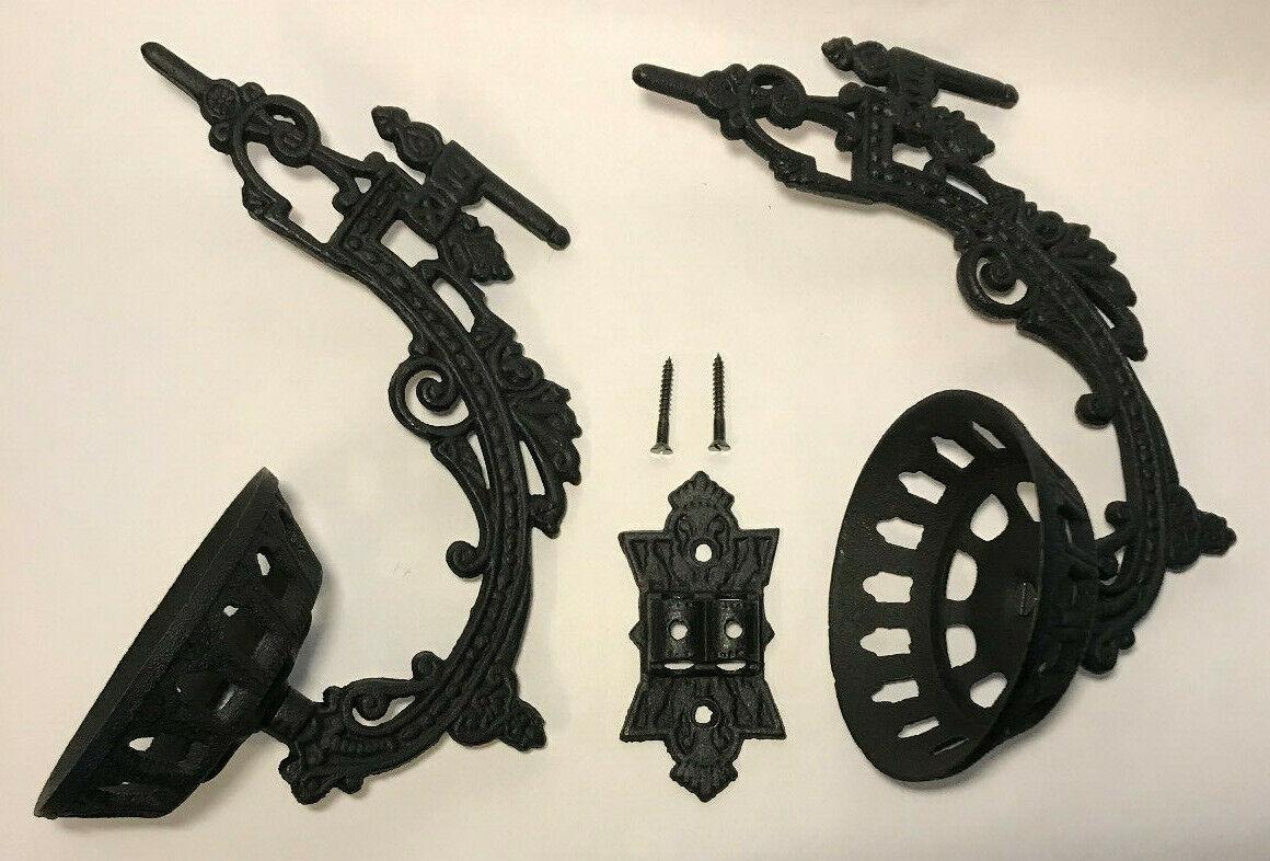 New Early American / Victorian Style 11" Cast Iron Double Wall Bracket Oil Lamp - Stone Door Lamps