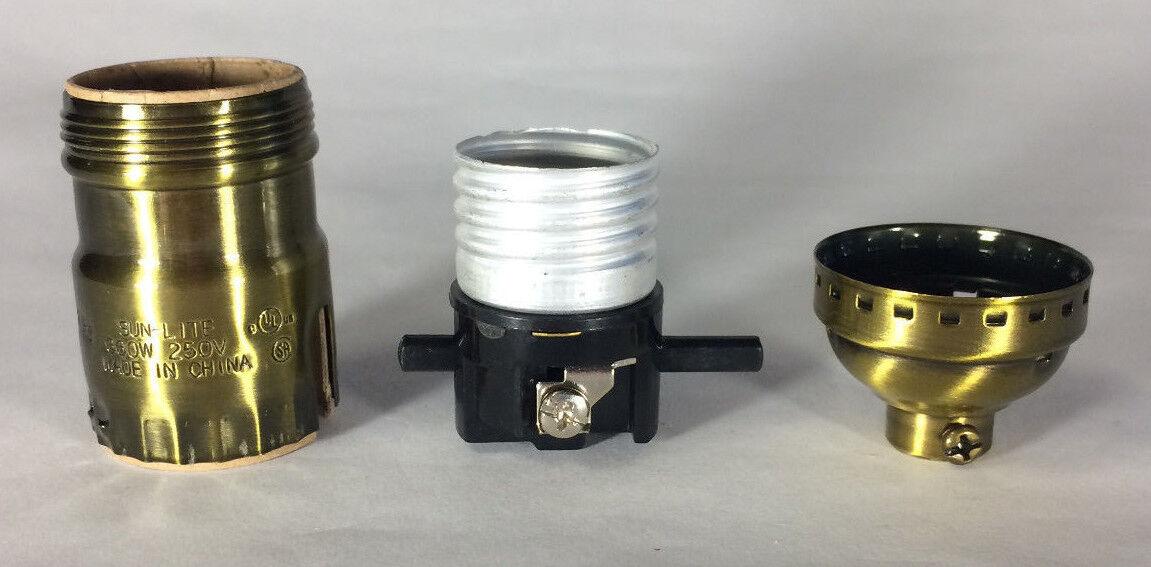 On/Off Antique Brass Early Electric Style Uno Thread Push - Thru Lamp Socket 280A - Stone Door Lamps