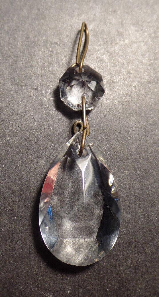 1 1/8" (28mm)Glass Crystal Pendalogue Prism w/ Antique Brass Pin Chandelier Lamp - Stone Door Lamps