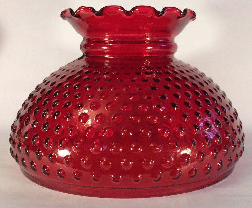 New 10" Ruby Red Stained Hobnail Glass Student Lamp Shade, Crimp Top, USA SH150R - Stone Door Lamps