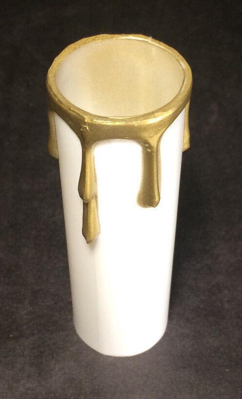 New 4" White Plastic Standard Socket (1 3/16" I.D.) Candle Cover w/ Gold Drips - Stone Door Lamps