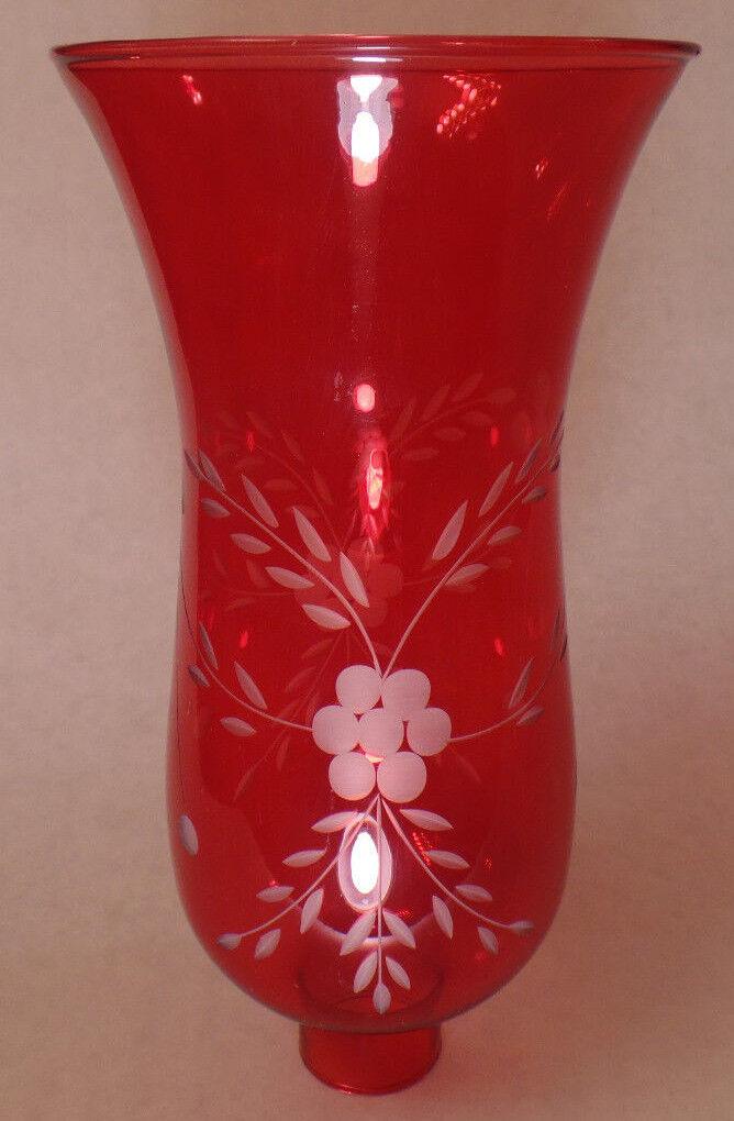 Cranberry Cut Flower Glass Hurricane Lamp Shade Candle Sconce Light, 5" x 10" - Stone Door Lamps