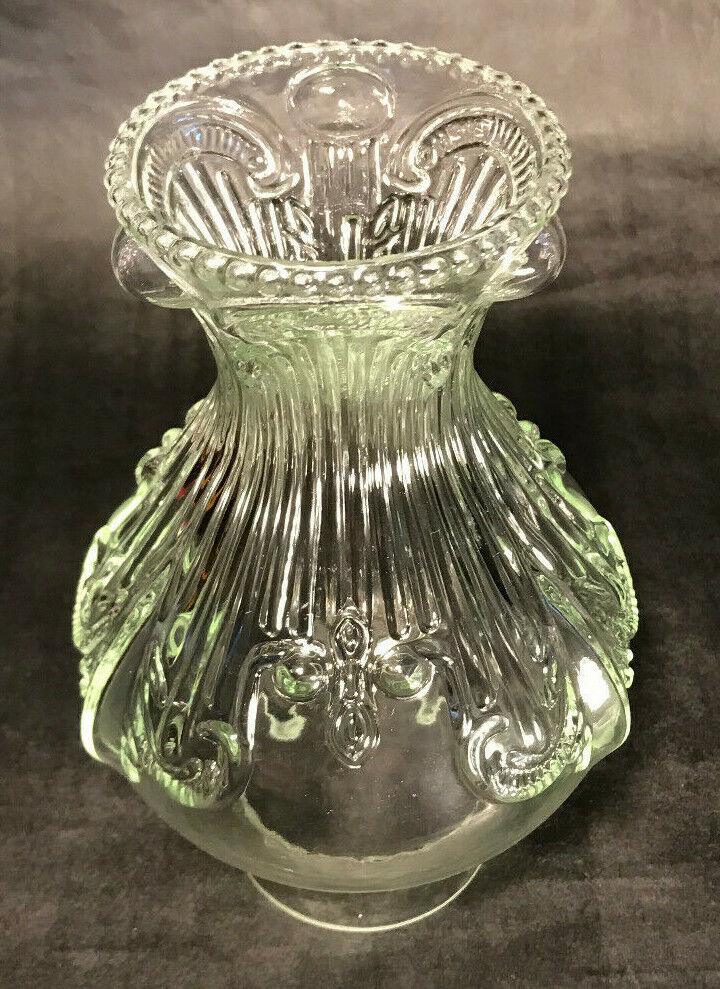 New 3" x 8 1/2" Clear Embossed Glass Princess Feather Lamp Chimney, F/ #2 burner - Stone Door Lamps