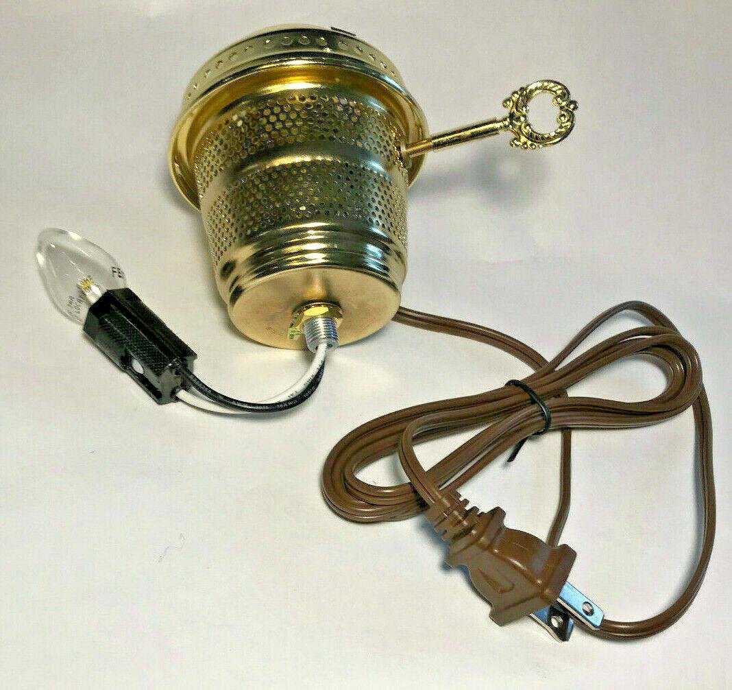 Brass Electric Burner 3 - Way With Bottom Nite Lite & Brown Cord for Aladdin Lamps - Stone Door Lamps