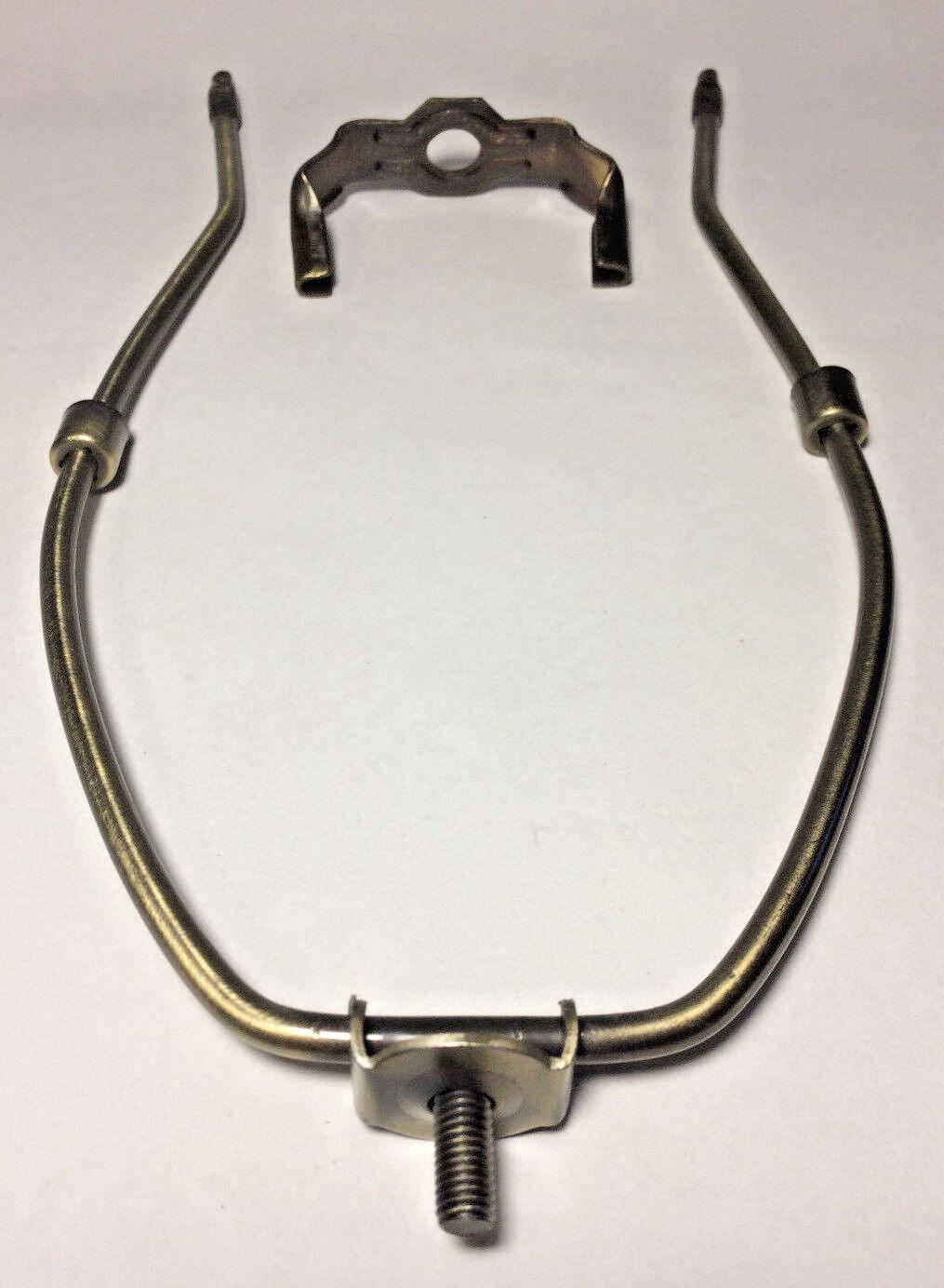 11" Antique Finish Heavy Brass Lamp HARP Shade Holder + Base for Lamp Repair - Stone Door Lamps