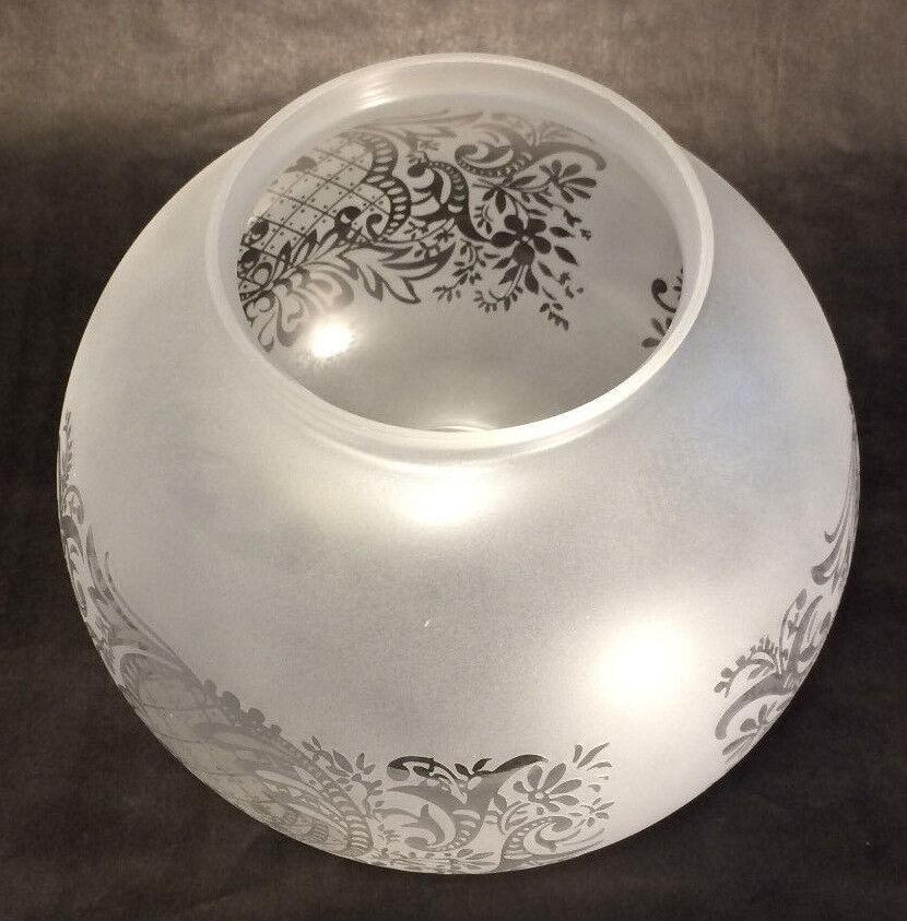 7" Satin Etched Bow & Scroll Floral Gas Oil Ball Lamp Shade - 4" Fitter BS502i - Stone Door Lamps