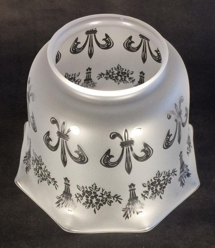 4" Fitter Frosted FLEUR - DE - LIS ETCHED FILIGREE GLASS GAS FLOOR LAMP SHADE #8544 - Stone Door Lamps