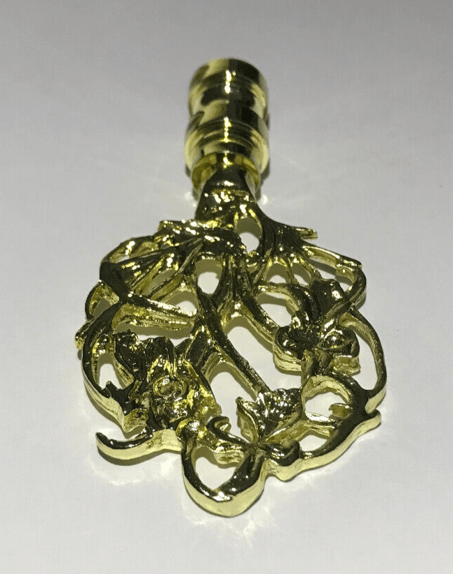 New 3 1/8" Brass Vine Design Lamp Finial, Polished & Lacquered, 1/4 - 27F #BF080 - Stone Door Lamps