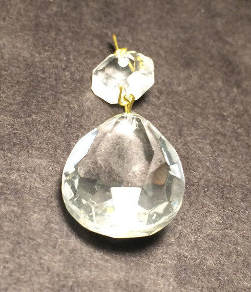 New 1 1/2" (38mm) Clear Glass Pendalogue Prism, Brass Pin Chandelier Lamp #PR090