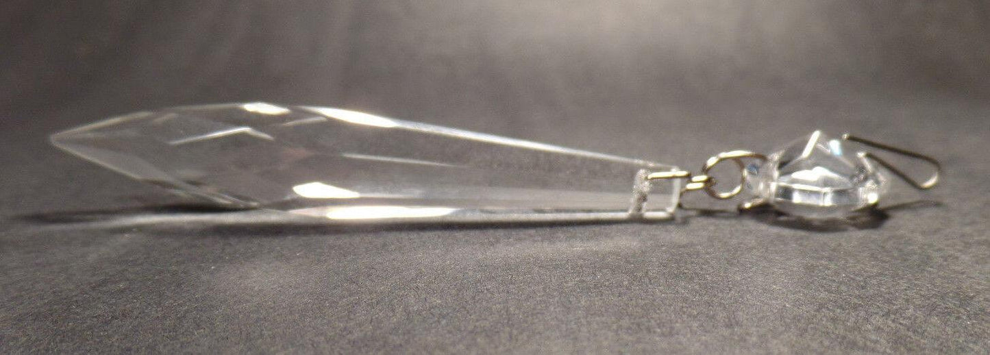 3" (76mm) LONG CLEAR CRYSTAL U - DROP PRISM, NICKEL PINS, SOLD INDIVIDUALLY #PR031 - Stone Door Lamps