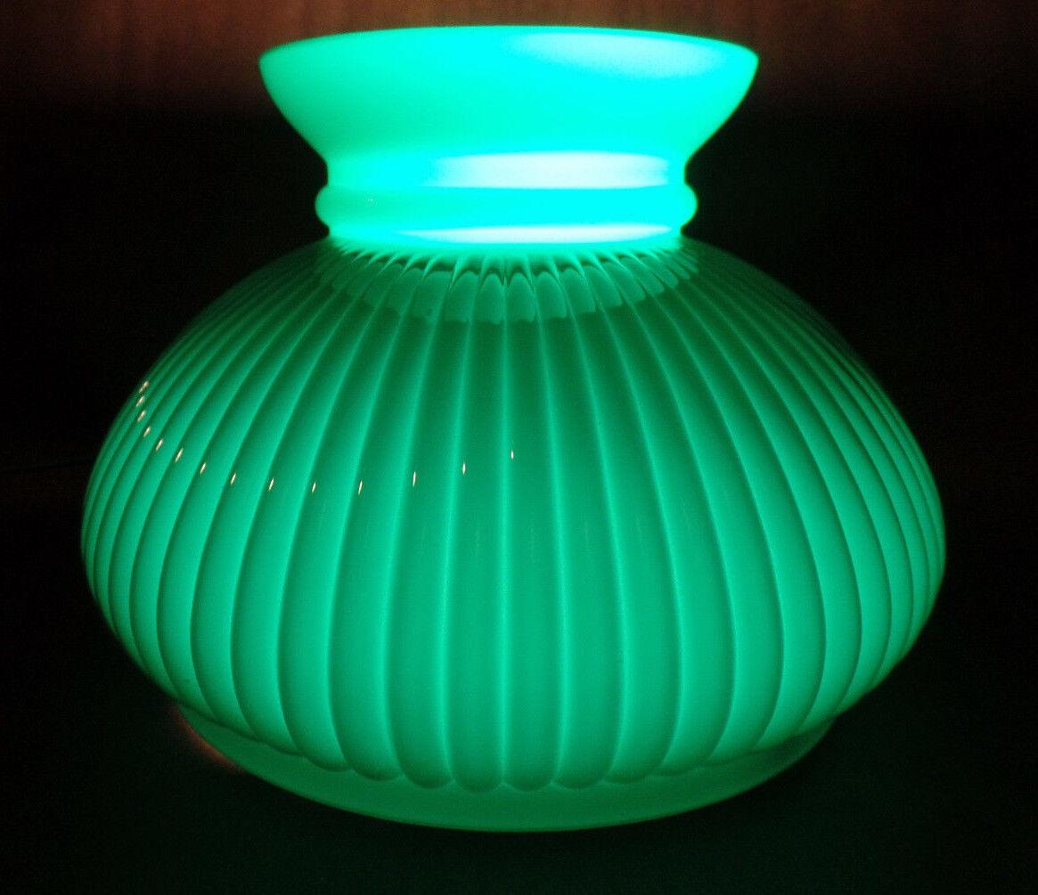 New 7" Cased Green Over Opal Ribbed Oil Student Table Glass Lamp Shade #7S647 - Stone Door Lamps