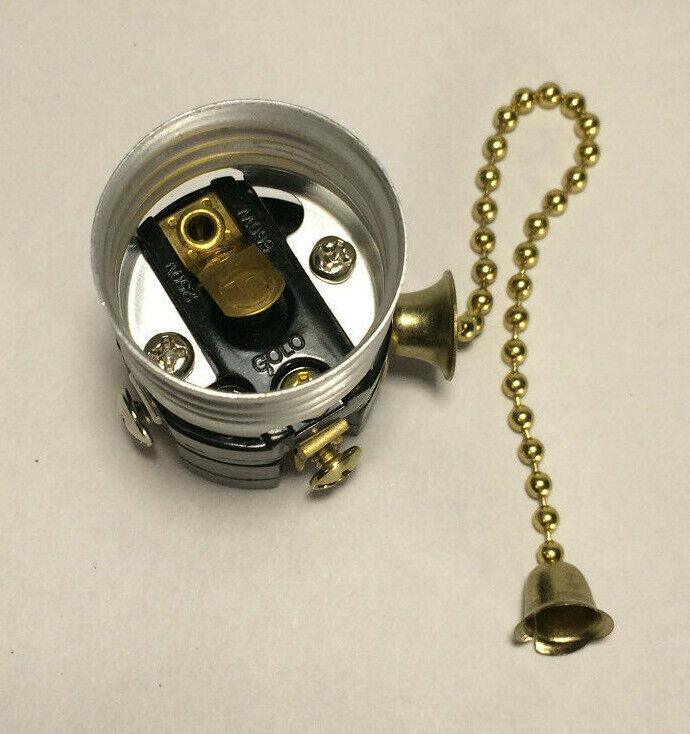 New On/Off Pull Chain Lamp Socket Interior, E26, With 5" Brass Chain, #SO210i - Stone Door Lamps