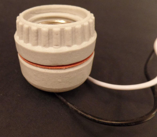 2 Piece Ring Type Medium Base Porcelain Socket Receptacle w/ 8" Lead Wires #118I - Stone Door Lamps
