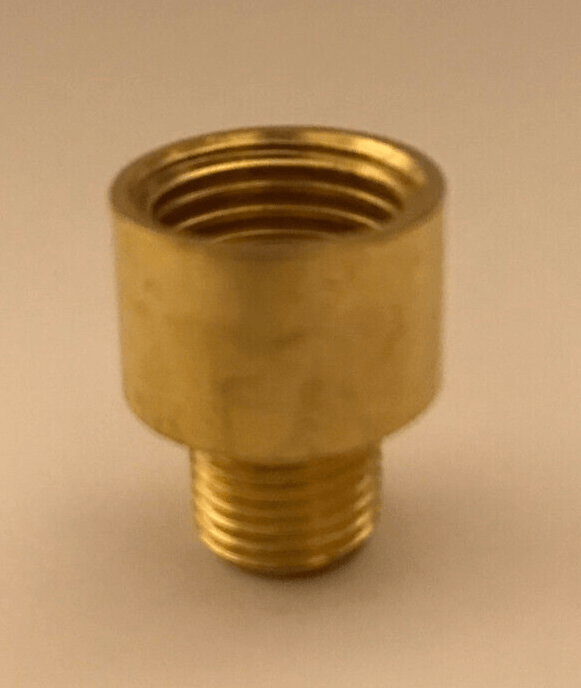 New Straight Nozzle Adapter Lamp Part , Unfinished Turned Brass, Tap 1/4F x 1/8M - Stone Door Lamps