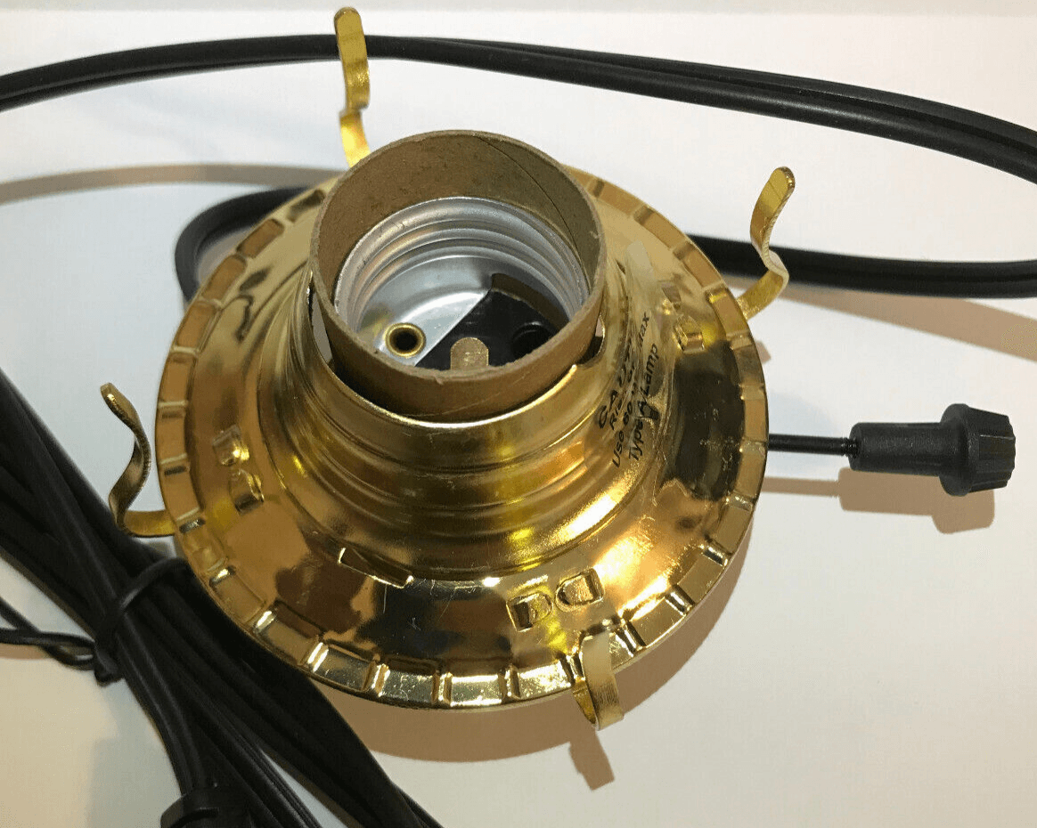 New Brass Plated #2 Electric Lamp Burner With 6 ft. Black Cord #EB204B - Stone Door Lamps