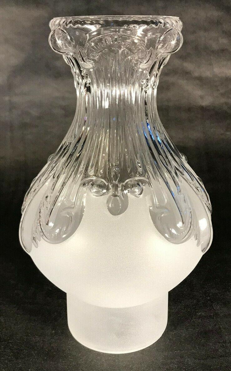 New 3" x 8 1/2" Clear & Frosted Embossed Glass Princess Feather Lamp Chimney - Stone Door Lamps