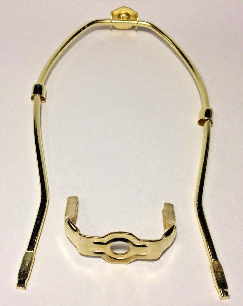 New 9 1/2" Brass Plated Heavy Duty Lamp Harp w/ Base & Protective Coating #HAR45 - Stone Door Lamps