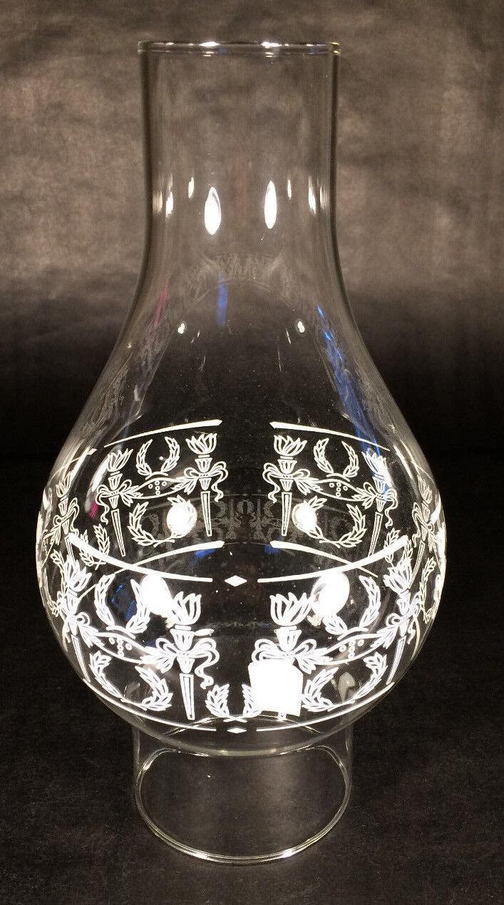 3" x 9 1/4" Clear Diana Decorated Oil Lamp Glass Chimney #2 burner & 3" gallery - Stone Door Lamps