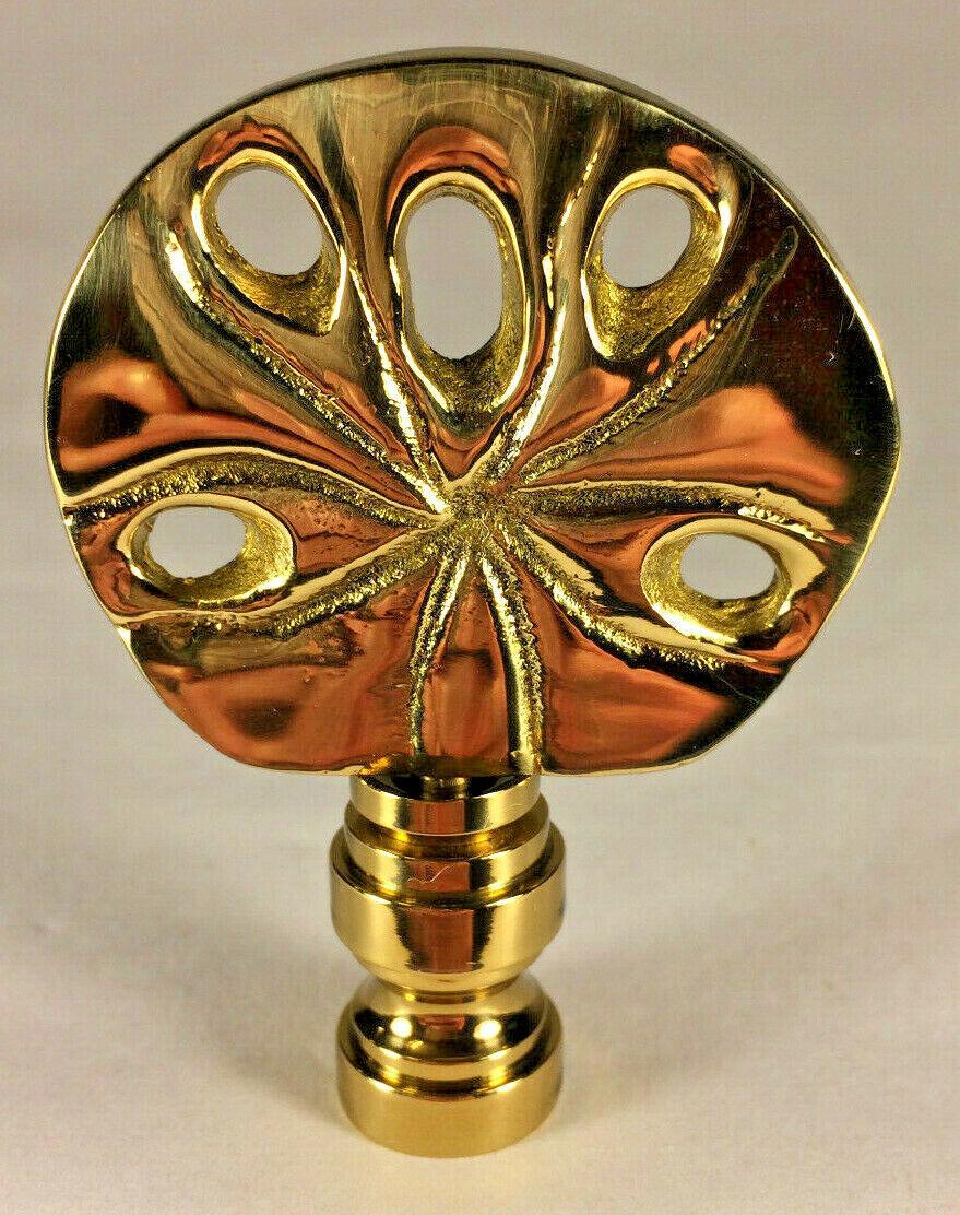 New 2 1/2" Sand Dollar Cast Brass Lamp Harp Finial, Polished & Lacquered #LF067 - Stone Door Lamps