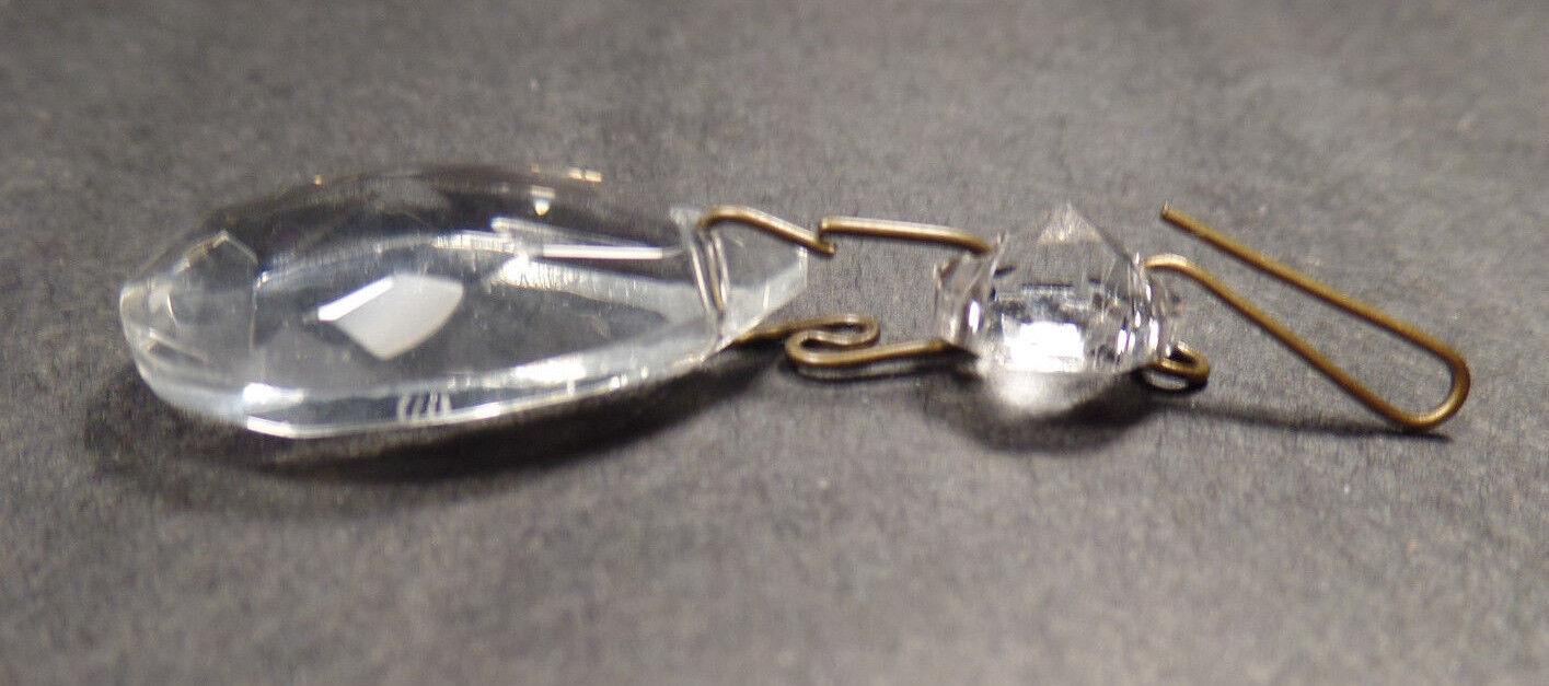 1 1/8" (28mm)Glass Crystal Pendalogue Prism w/ Antique Brass Pin Chandelier Lamp - Stone Door Lamps