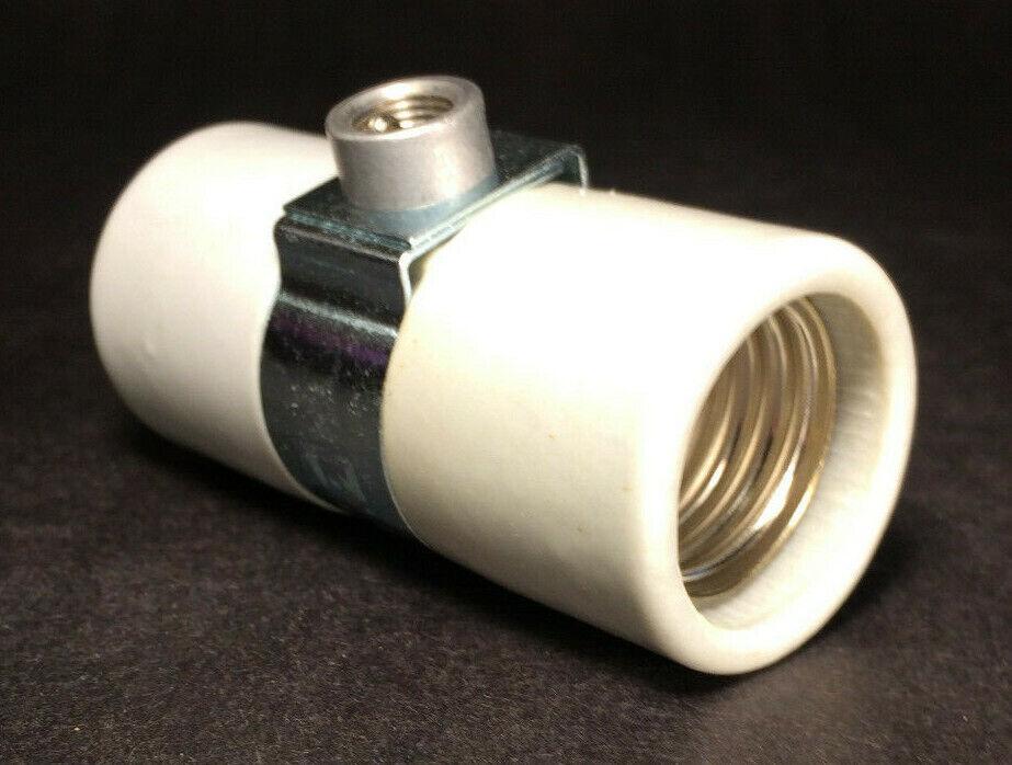 New Twin Medium Base Glazed Porcelain Lamp Socket w/ Single 1/8 IP Bushing Strap - Stone Door Lamps