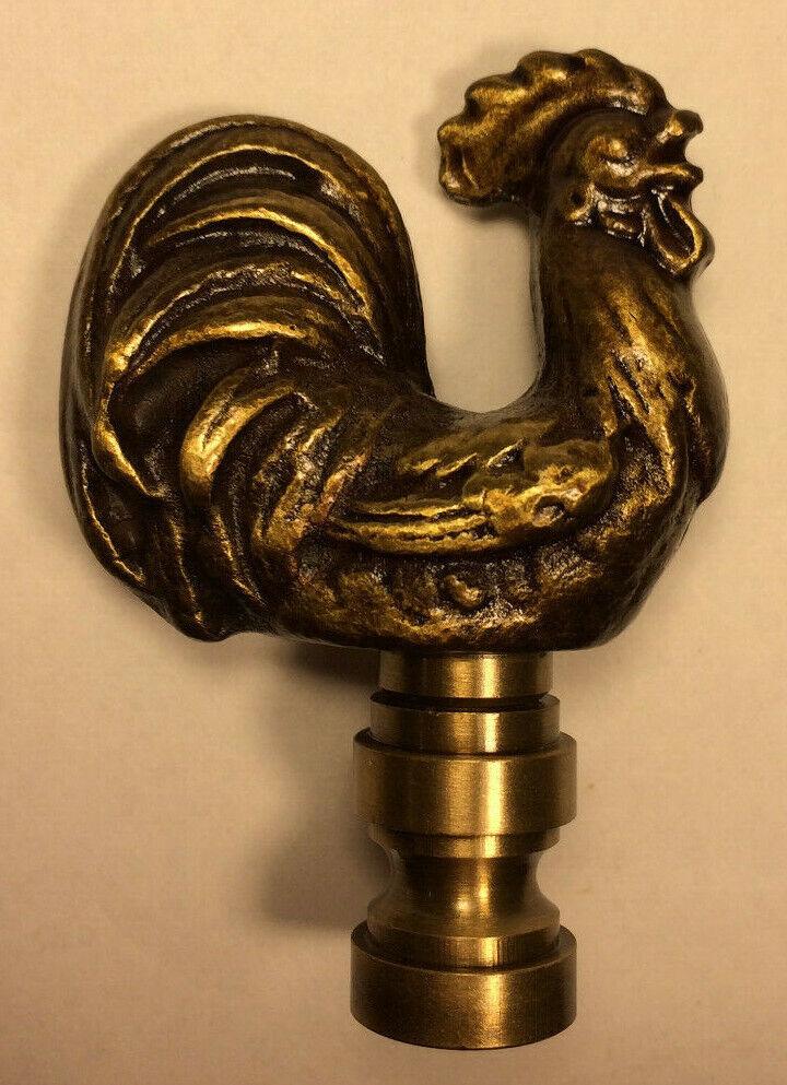 New 2 1/2" Rooster Cast Metal Lamp Harp Finial w/ Antique Brass Finish, #LF063A - Stone Door Lamps