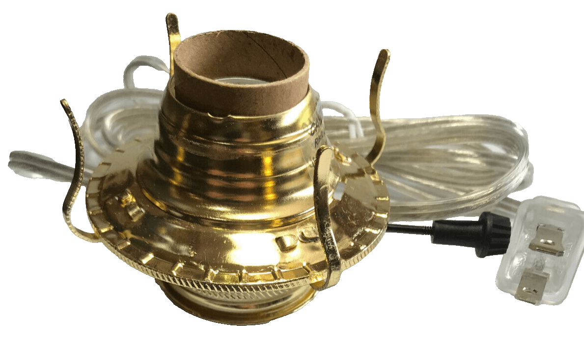 New Brass Plated #2 Electric Lamp Burner With 6 ft. Silver Cord #EB219 - Stone Door Lamps