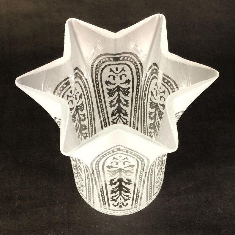 2 1/4" FROSTED SATIN ETCHED GLASS FIXTURE LAMP SHADE CLEAR FILIGREE Star FS413 - Stone Door Lamps