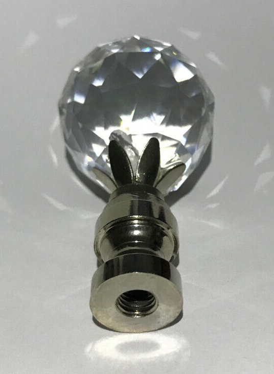 New 2 1/4" Crystal Lamp Finial With Nickel Finish Base, 1/4-27F Tap, #CF139N