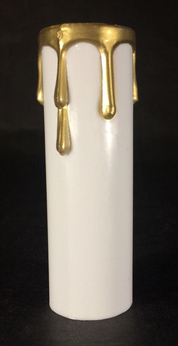 New 4" White Plastic Standard Socket (1 3/16" I.D.) Candle Cover w/ Gold Drips - Stone Door Lamps