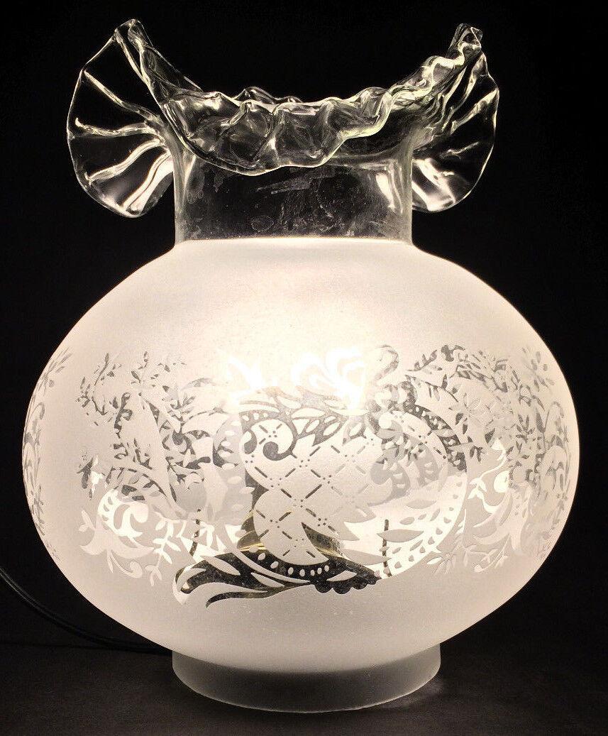 New 4" Fitter Etched Filigree Glass Gas Globe Lamp Shade w/ Crimped Top 8.5" Ht. - Stone Door Lamps