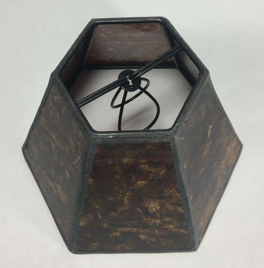 3"x6"x4.25" Mini Mica Chandelier Shade Amber Color Hexagon Style Bulb Clip #751M - Stone Door Lamps