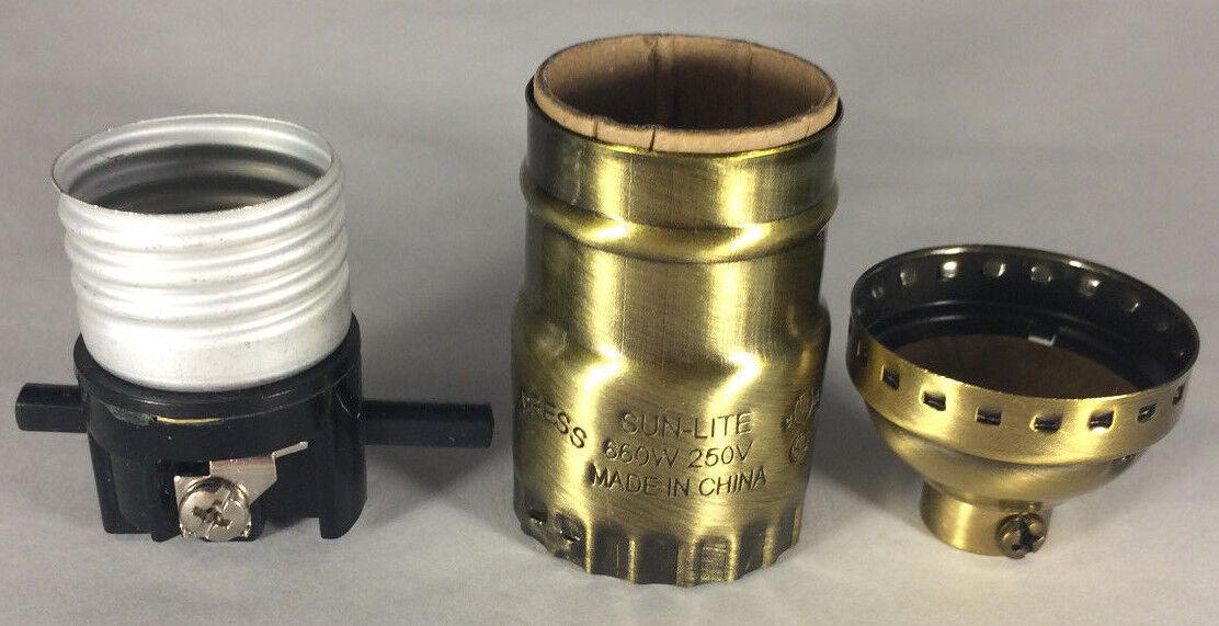 On/Off Function Antique Brass Push - Thru Lamp Socket Early Electric Style #SO281A - Stone Door Lamps