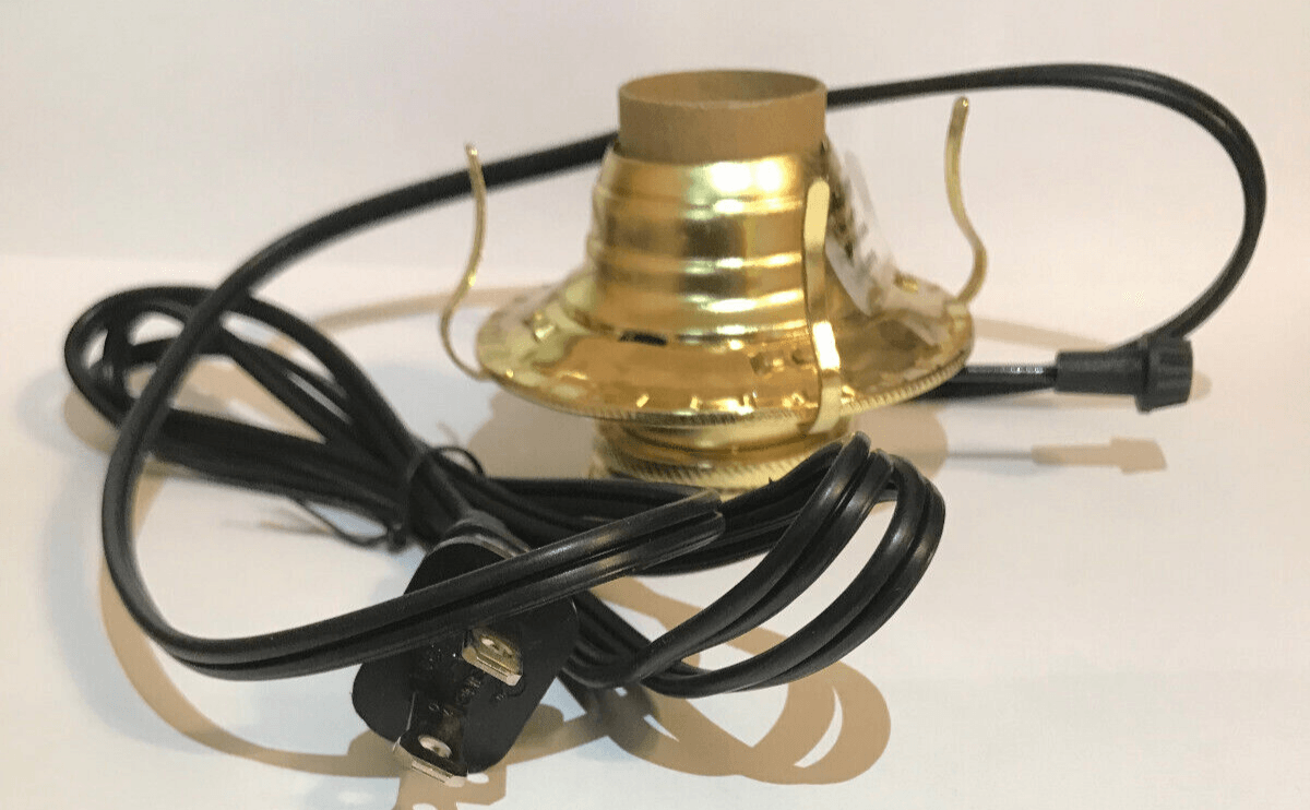 New Brass Plated #2 Electric Lamp Burner With 6 ft. Black Cord #EB204B - Stone Door Lamps