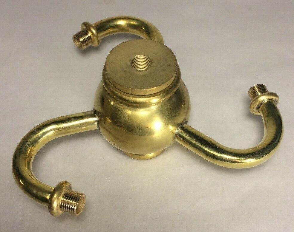 New 3 Spiral Arm Heavy Unfinished Brass Lamp Cluster, 5" Across 1/8F #LC459U - Stone Door Lamps