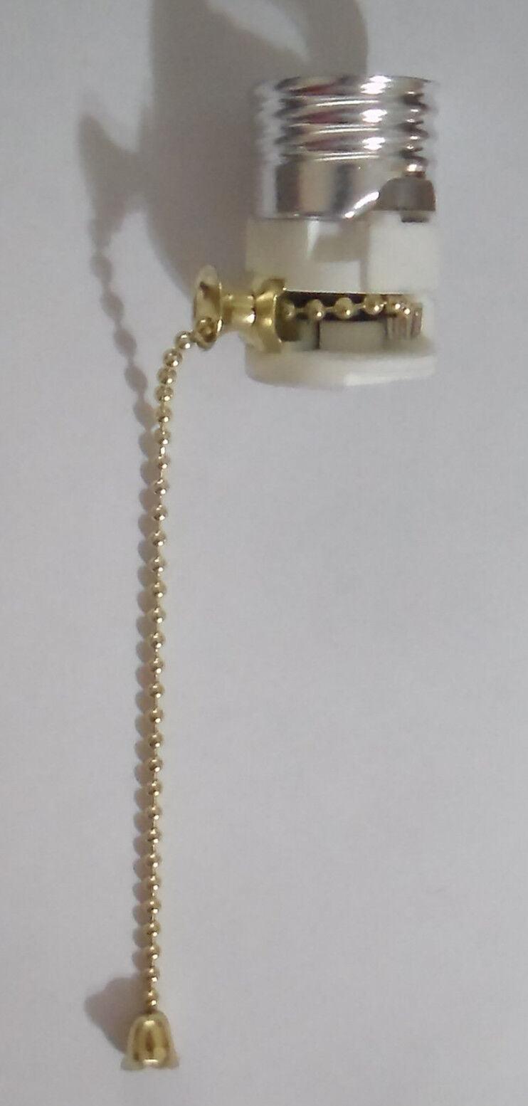 PORCELAIN PULL CHAIN LAMP LIGHT SOCKET INTERIOR w/ Brass Finish Chain #SO210P - Stone Door Lamps