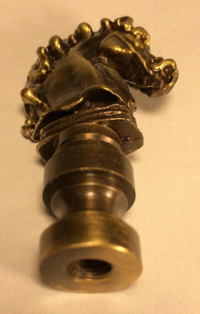 New 2 1/4" Solid Brass Knight Horse Lamp Harp Finial, Antique Finish #LF122A - Stone Door Lamps