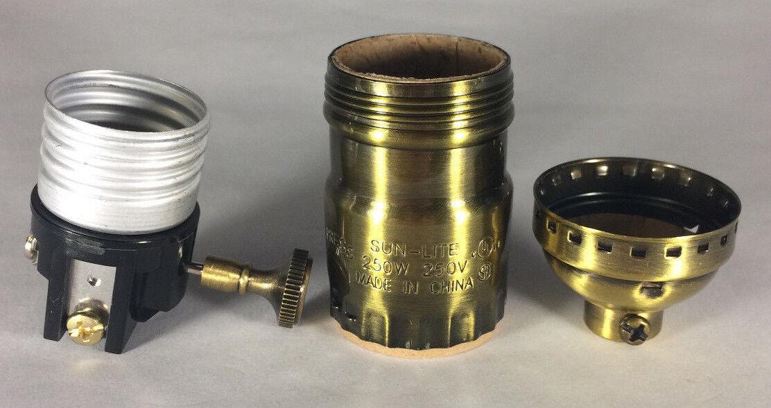 On/Off Uno Thread Antique Brass Industrial Style Turn Knob Lamp Socket #272A - Stone Door Lamps