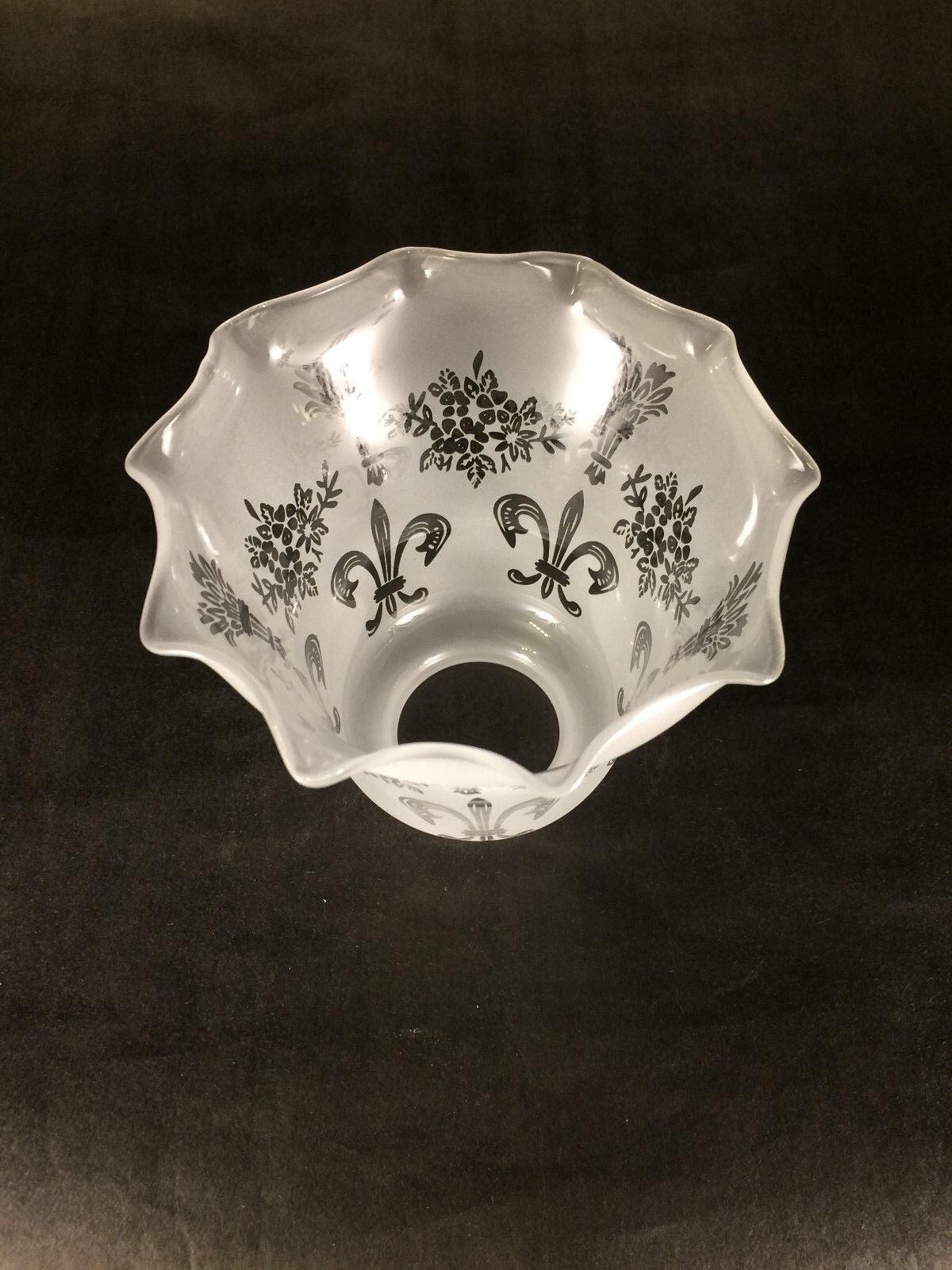 2 1/4" FLEUR - DE - LIS Satin ETCHED Clear FILIGREE GLASS Fixture LAMP SHADE #FS449 - Stone Door Lamps
