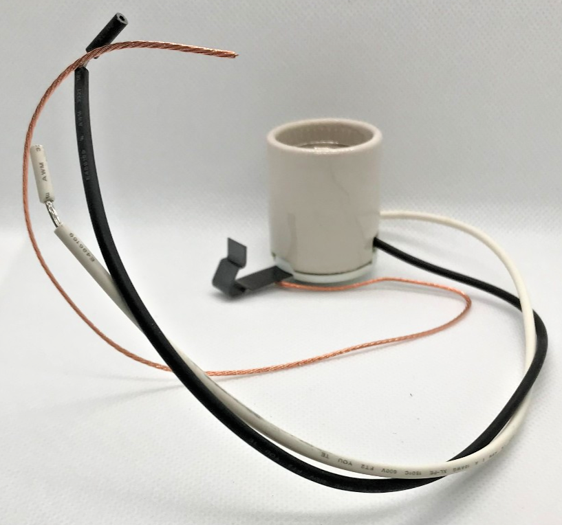 New Glazed Porcelain Snap-In Socket, Medium Base 12" Wire Leads & Ground Wire