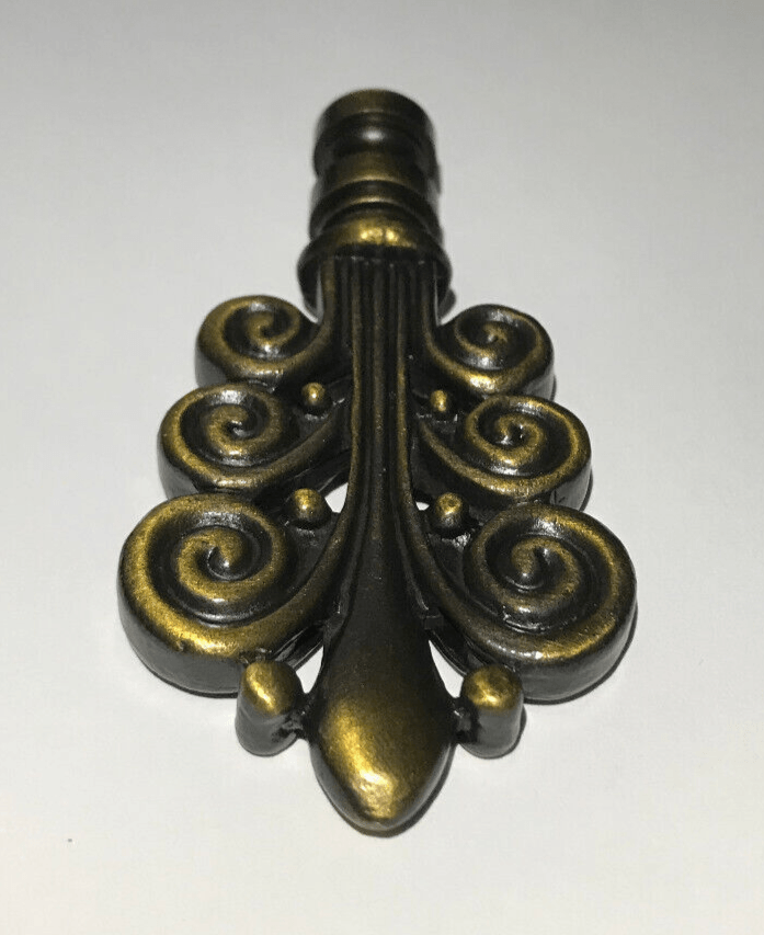 New 3 3/8" Cast Metal Lamp Finial, Antique Brass Finish, 1/4 - 27F, #LF208A - Stone Door Lamps